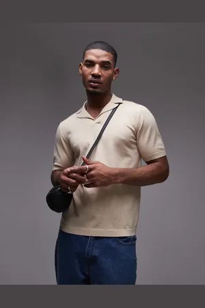 Topman Camisa color de manga corta con cuello abierto con solapas de punto de -Neutro