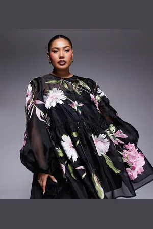 ASOS Vestido corto amplio y extragrande con bordado floral de organza de Curve