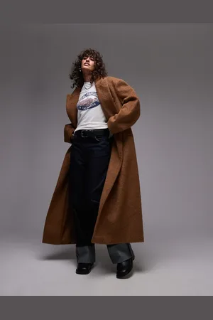 Topshop Abrigo largo color con botones de presión de tejido cepillado de -Marrón
