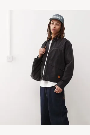Timberland Chaqueta negra con cremallera y acabado lavado de lona Strafford de