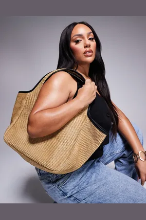 ASOS Bolso tote beis de paja con ribetes de -Marrón