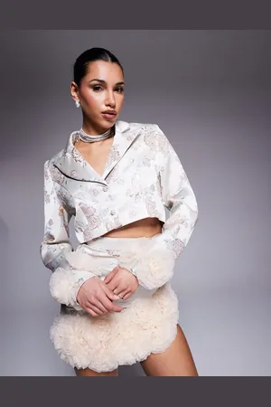 ASOS Americana color champán con detalle de flor en los puños de jacquard de -Multicolor