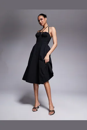 Rare Fashion Vestido midi de estilo mesonera con cuello halter y detalle de lazada de London