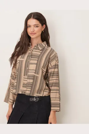 JDY Camisa de corte cuadrado con estampado de rayas abstractas de -Neutro