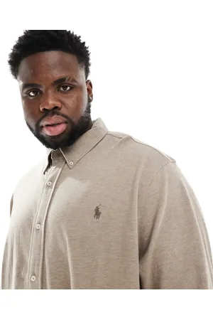 Ralph Lauren Camisa marrón jaspeado con logo de piqué Icon de Big & Tall