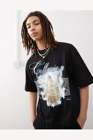 COLLUSION Camiseta negra de corte cuadrado con estampado gráfico de