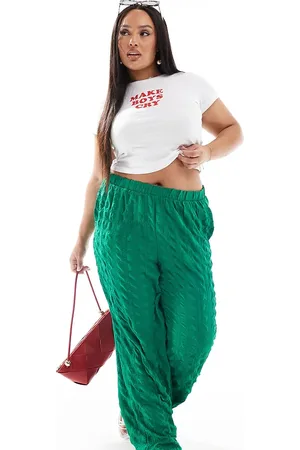 VERO MODA Pantalones verdes de pernera ancha de tejido texturizado de
