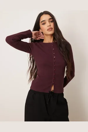ASOS Cárdigan color abotonado de canalé compacto de -Morado