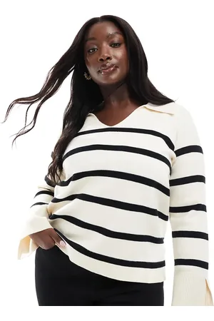 ONLY Jersey a rayas negras con cuello abierto de punto de -Neutro