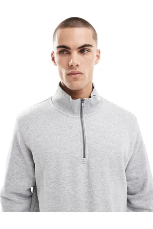 JACK & JONES Sudadera gris extragrande con cremallera corta de