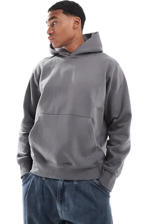 JACK & JONES Sudadera gris oscuro extragrande con capucha de tejido grueso de 400 g/m2 de