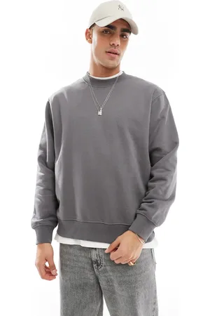 JACK & JONES Jersey gris oscuro extragrande con cuello redondo de tejido grueso de 400 g/m2 de