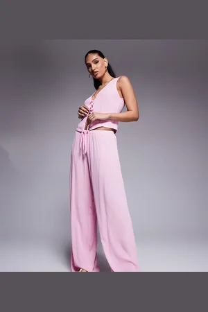 Kaiia Pantalones playeros rosas de pernera ancha de tejido texturizado exclusivos de (parte de un conjunto)
