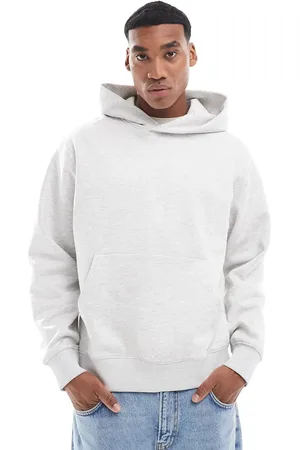 JACK & JONES Sudadera gris claro jaspeado extragrande con capucha de tejido grueso de 400 g/m2 de Premium