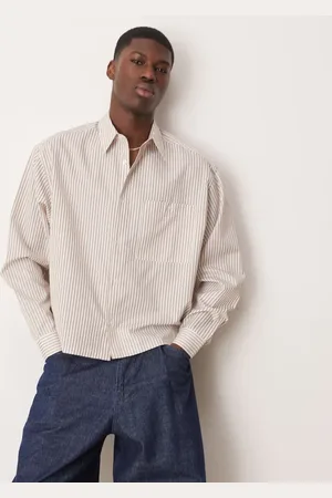 ASOS Camisa a rayas marrones de corte cuadrado extragrande de