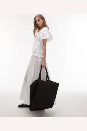 Topshop Vestido midi fruncido con escote cuadrado y mangas abullonadas de