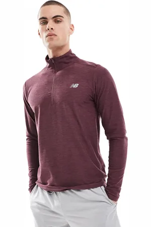 New Balance Sudadera con cremallera corta y diseño de hilos mezclados de -Morado