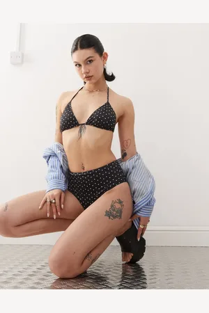 Monki Braguitas de bikini negras de talle alto con estampado de lunares blancos Mix & Match de -Negro