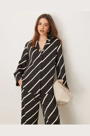 Pretty Lavish Camisa negra a rayas color crema holgada de (parte de un conjunto)-Multicolor