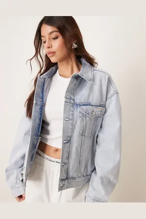 Calvin Klein Chaqueta vaquera de corte cuadrado con lavado claro de -Azul