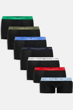 Tommy Hilfiger Pack de 7 calzoncillos negros básicos con cinturillas de colores de algodón Signature Cotton Essentials de