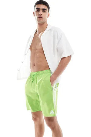 adidas Shorts de baño de 8" verde neón y blancos con 3 bandas de adidas