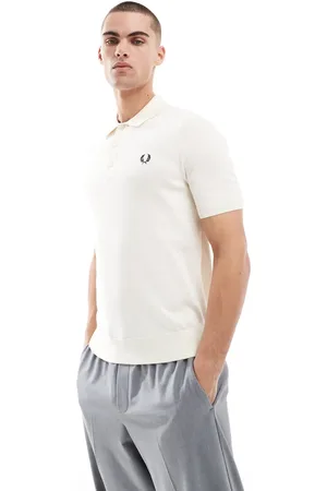 Fred Perry Camisa hueso de manga corta con cuello tipo polo de punto de