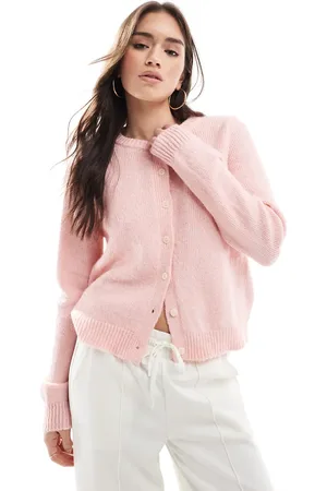 Cotton On Cárdigan rosa abotonado con cuello redondo y diseño bordado de Cotton On