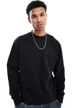 JACK & JONES Sudadera negra extragrande con cuello redondo de tejido grueso de 400 g/m2 de Premium