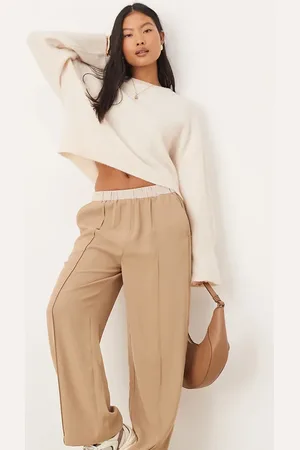 ASOS Pantalones capri color sin cierres con cinturilla en contraste de Petite-Marrón