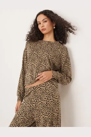 VILA Top con estampado de leopardo reducido de punto muy suave de (parte de un conjunto)-Multicolor