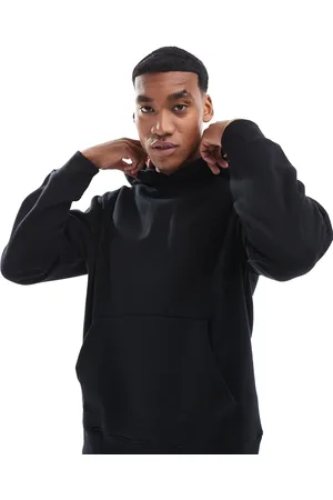 JACK & JONES Sudadera negra extragrande con capucha de tejido grueso de 400 g/m2 de Premium