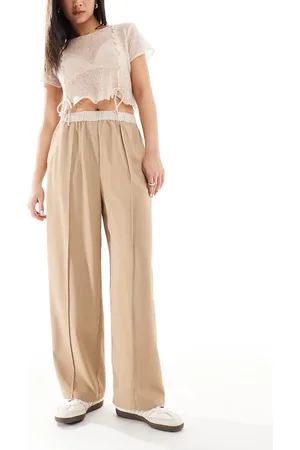 ASOS Pantalones capri color sin cierres con cinturilla en contraste de -Marrón