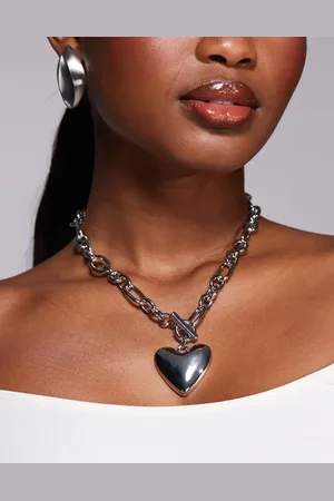 Aldo Collar de cadena gruesa con cierre de barra en forma de T y colgante de corazón de