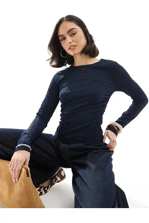 VERO MODA Top de manga larga con diseño fruncido de tejido texturizado de