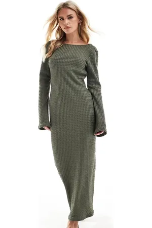 VERO MODA Vestido largo de manga larga de tejido texturizado de -Verde