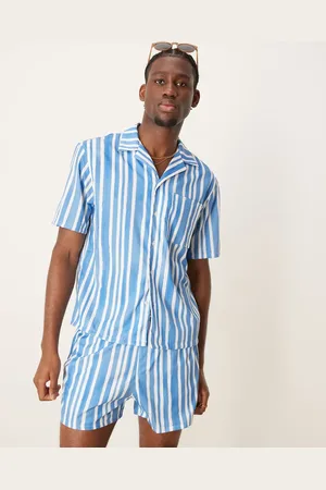 Free Society Camisa playera a rayas azules de manga corta de