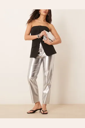 New Look Pantalones color peltre metalizado de poliuretano de
