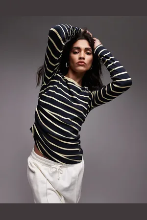 Topshop Top a rayas de manga larga con detalle recogido en el lateral de
