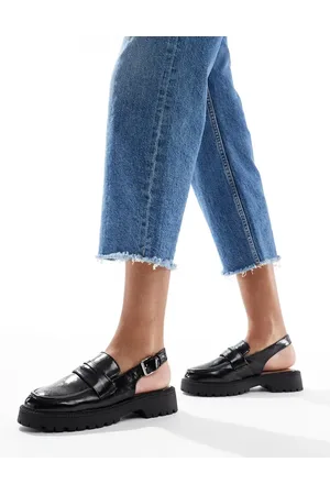 New Look Mocasines negros con suela gruesa y tira talonera de