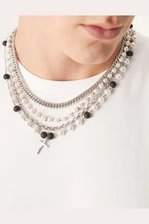ASOS Collar de varias hileras con cadena de perlas de imitación y colgante de cruz de