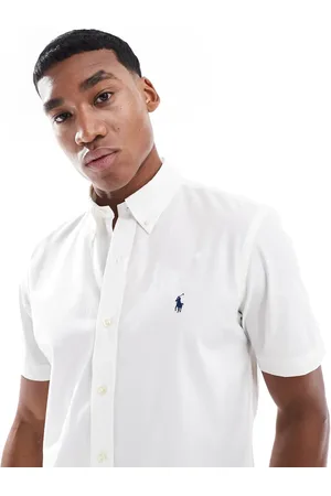 Ralph Lauren Camisa blanca de corte custom y manga corta con logo de popelina de