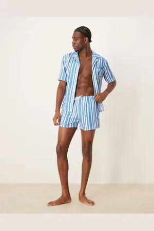Free Society Shorts de baño a rayas azules de