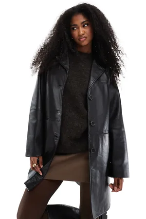 ASOS Chaqueta de largo medio negra de cuero auténtico de