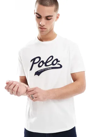 Ralph Lauren Camiseta blanca con logo de estilo universitario de tejido de rizo de