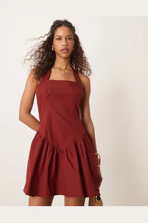 ASOS Vestido corto con cuello halter y bajo de volantes de -Rojo