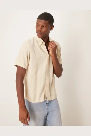 Abercrombie & Fitch Camisa color de manga corta con detalle de solapas de lino texturizado de -Blanco