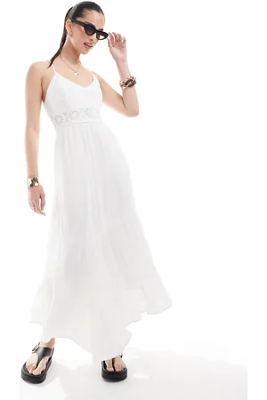 Hollister Vestido largo con bajo asimétrico de mezcla de tejido y croché de