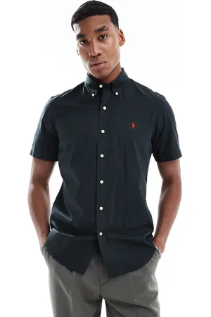 Ralph Lauren Camisa negra de corte custom y manga corta con logo distintivo de popelina de
