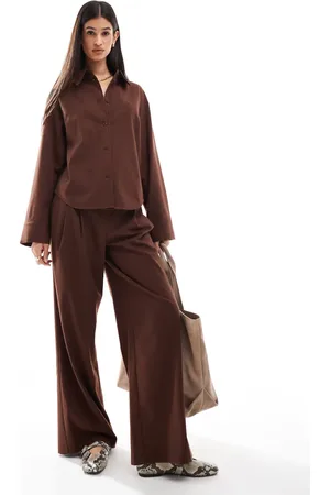 ASOS Pantalones de sastre marrón de pernera ancha de